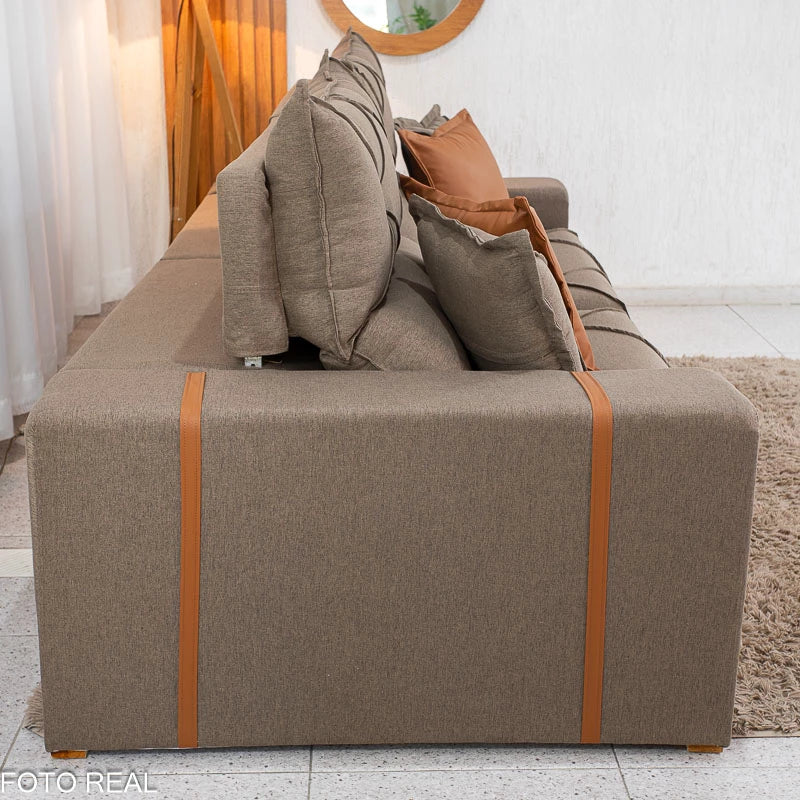 Sofá Retrátil Reclinável Gran Bello 2.30m Linho Marrom 28 - Molas Ensacadas Pocket