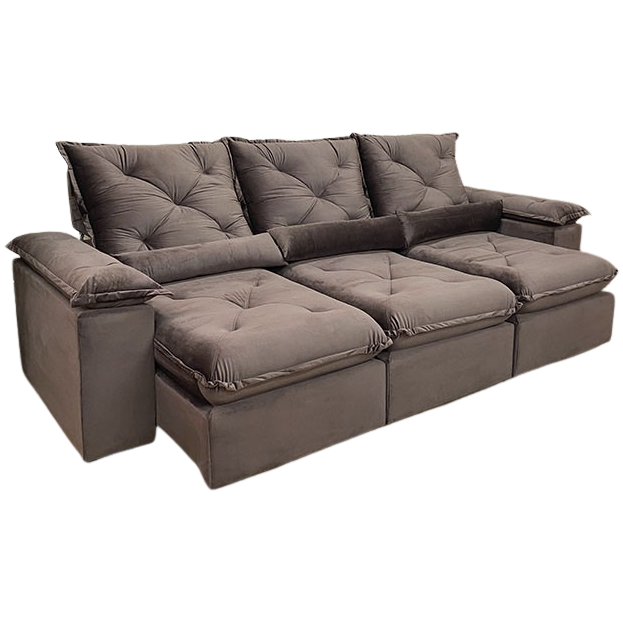 Sofá Retrátil e Reclinável Brasão 2,70 m Veludo Marrom – MD ESTOFADOS