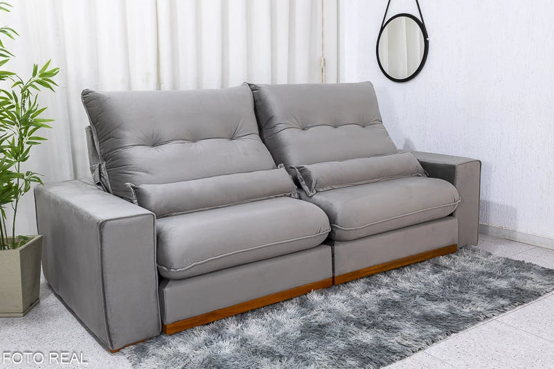 Sofá Retrátil Reclinável Sparta 2.10m Veludo Cinza 813 D33 e Molas Ensacadas - Móveis furniture