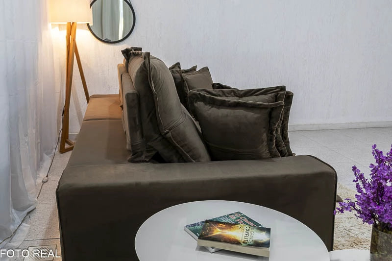 Sofá Retrátil Reclinável Ferrara 2.50m Veludo Marrom D33 e Molas Ensacadas - Móveis furniture