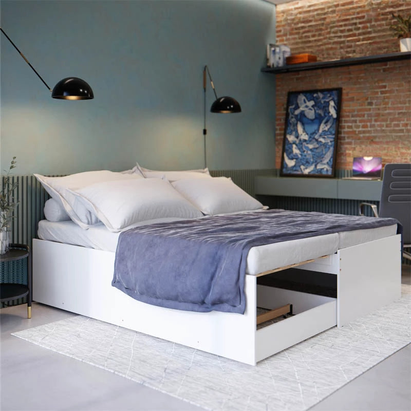 Bibox Matrix Cama 3 em 1 Solteiro-Solteiro c/Auxiliar e Casal Branco Tebarrot - Móveis furniture