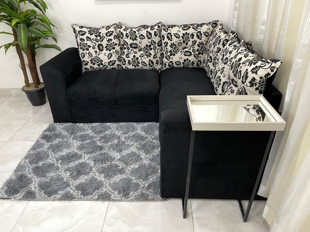 Conjunto de sofá de canto 2 x 3 lugares Félix – Preto/Floral Flex - Móveis furniture
