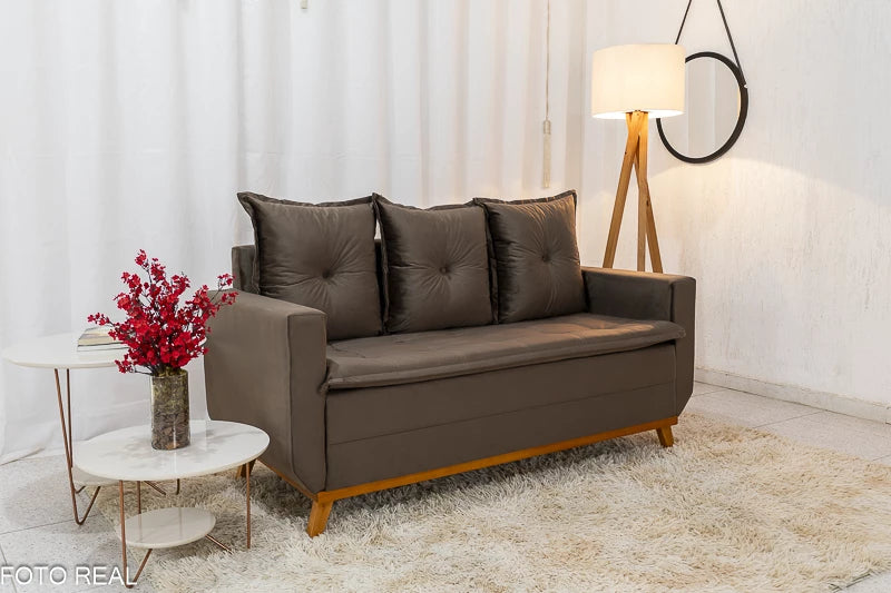 Sofá Recife 3 lugares Veludo Marrom - Móveis furniture