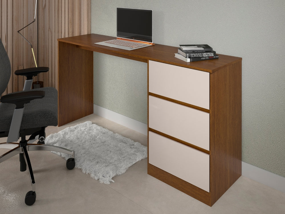 Escrivaninha Júlia 3 Gavetas – Cinamomo/Off White - Móveis furniture
