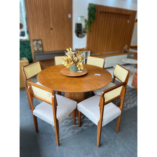 MESA PARIS REDONDA1,20 LAMINADA CINAMOMO COM CADEIRAS GRÉCIA CINZA