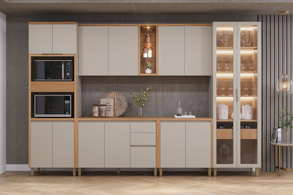 Cozinha Allure c/ 6 Peças c/ Cristaleira - Jequitiba/Gris Fosco