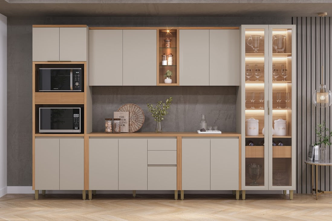 Cozinha Allure c/ 6 Peças c/ Cristaleira - Jequitiba/Gris Fosco