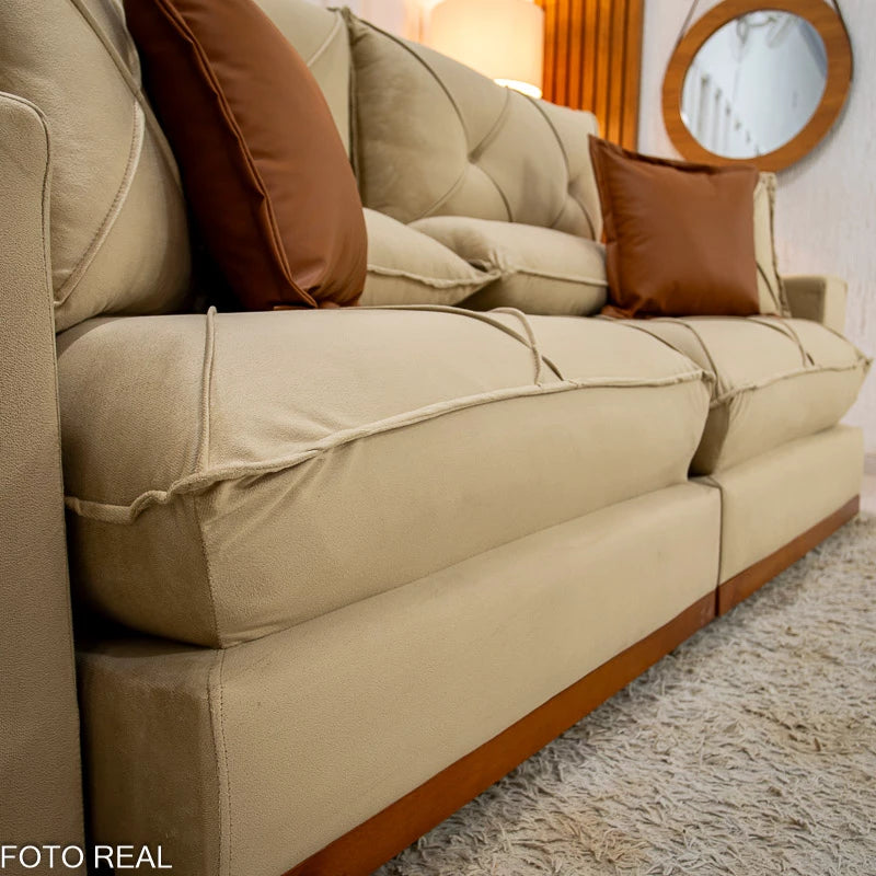 Sofá Retrátil Reclinável 2.50m Gran Bello Veludo Bege - D33 e Molas Ensacadas