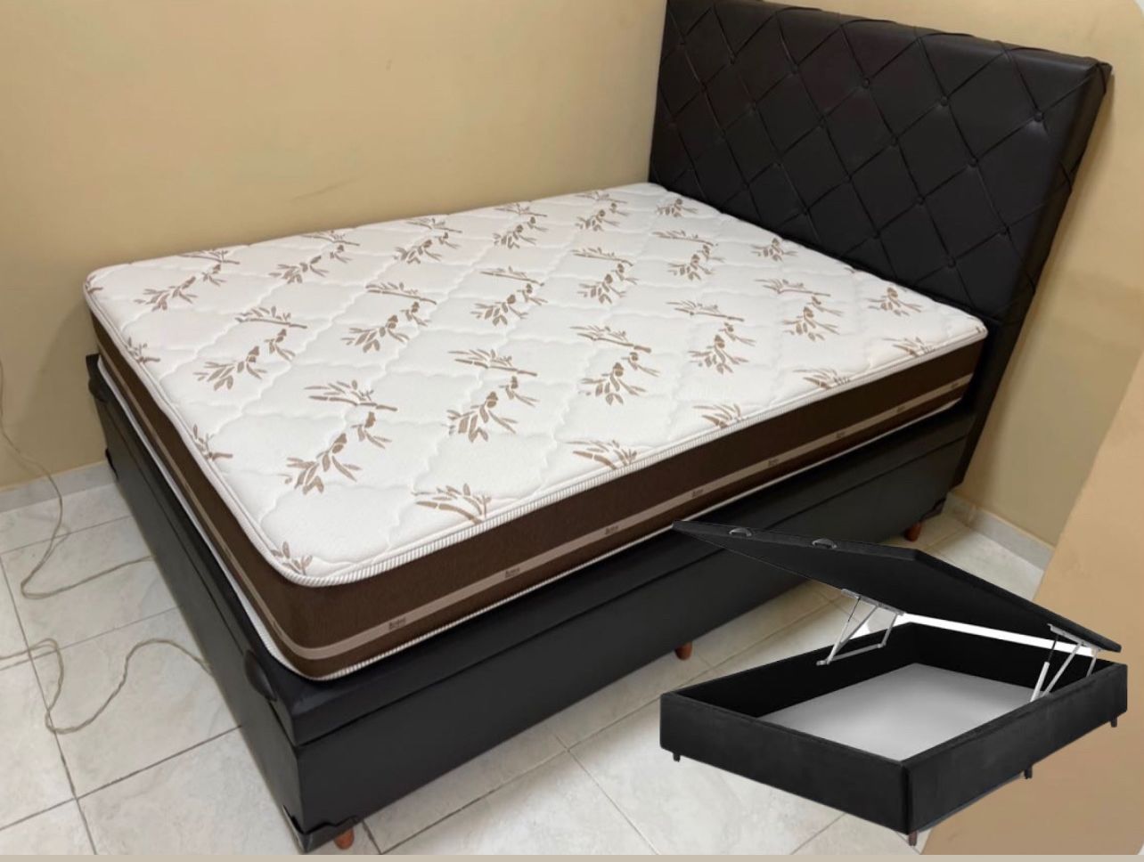 Cama Box Baú + Colchão Anjos Classic Superlastic Casal + Cabeceira casal parma - Móveis furniture