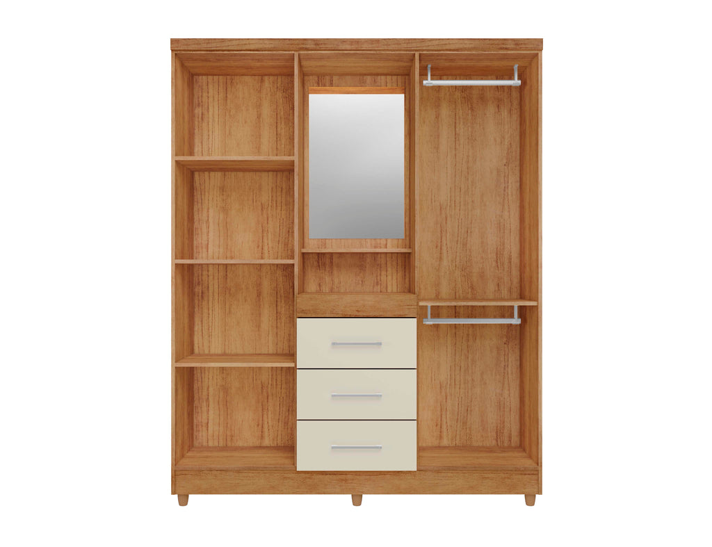 Roupeiro Capelinha Lyon c/Espelho 4 portas Mel/Off White