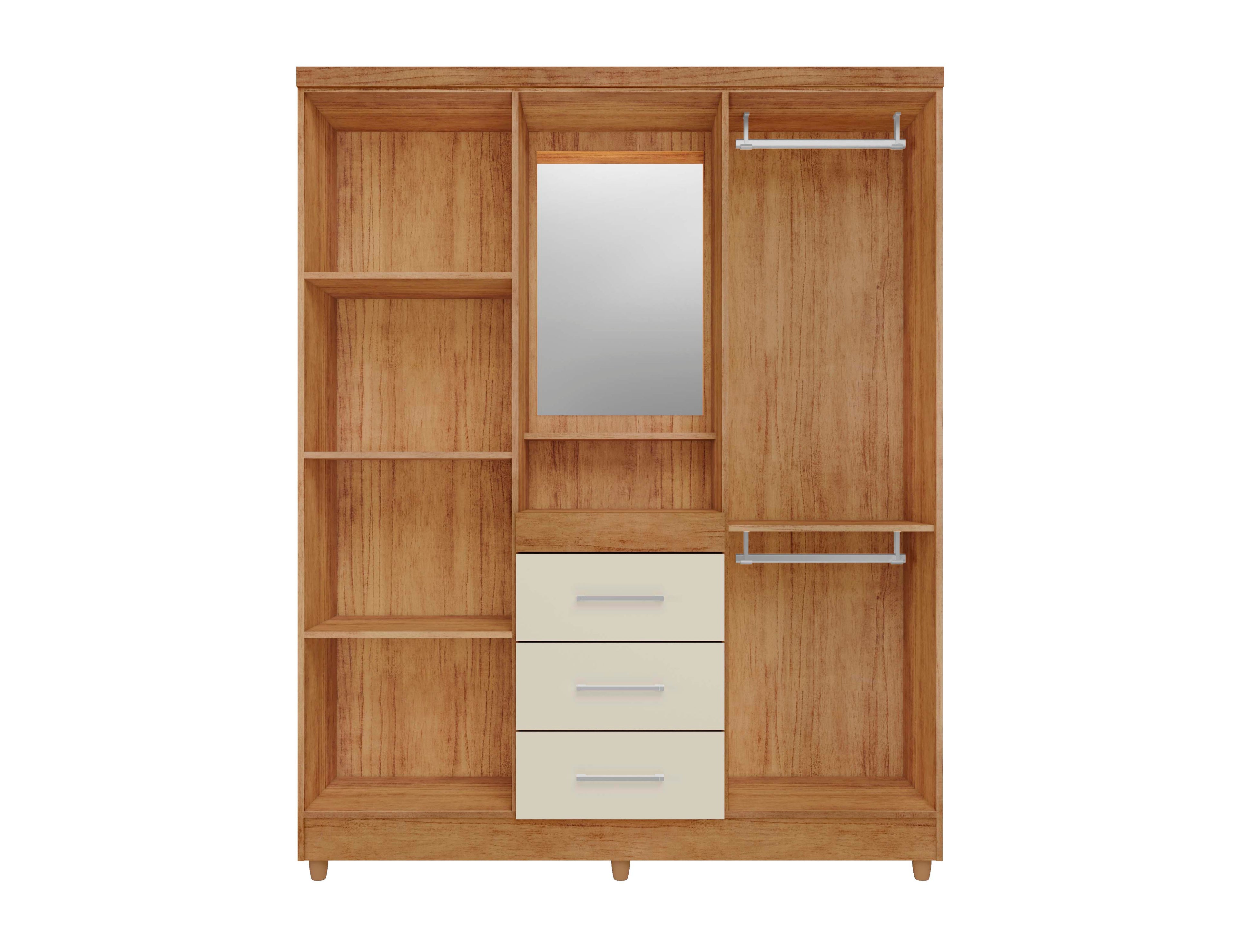 Roupeiro Capelinha Lyon c/Espelho 4 portas Mel/Off White