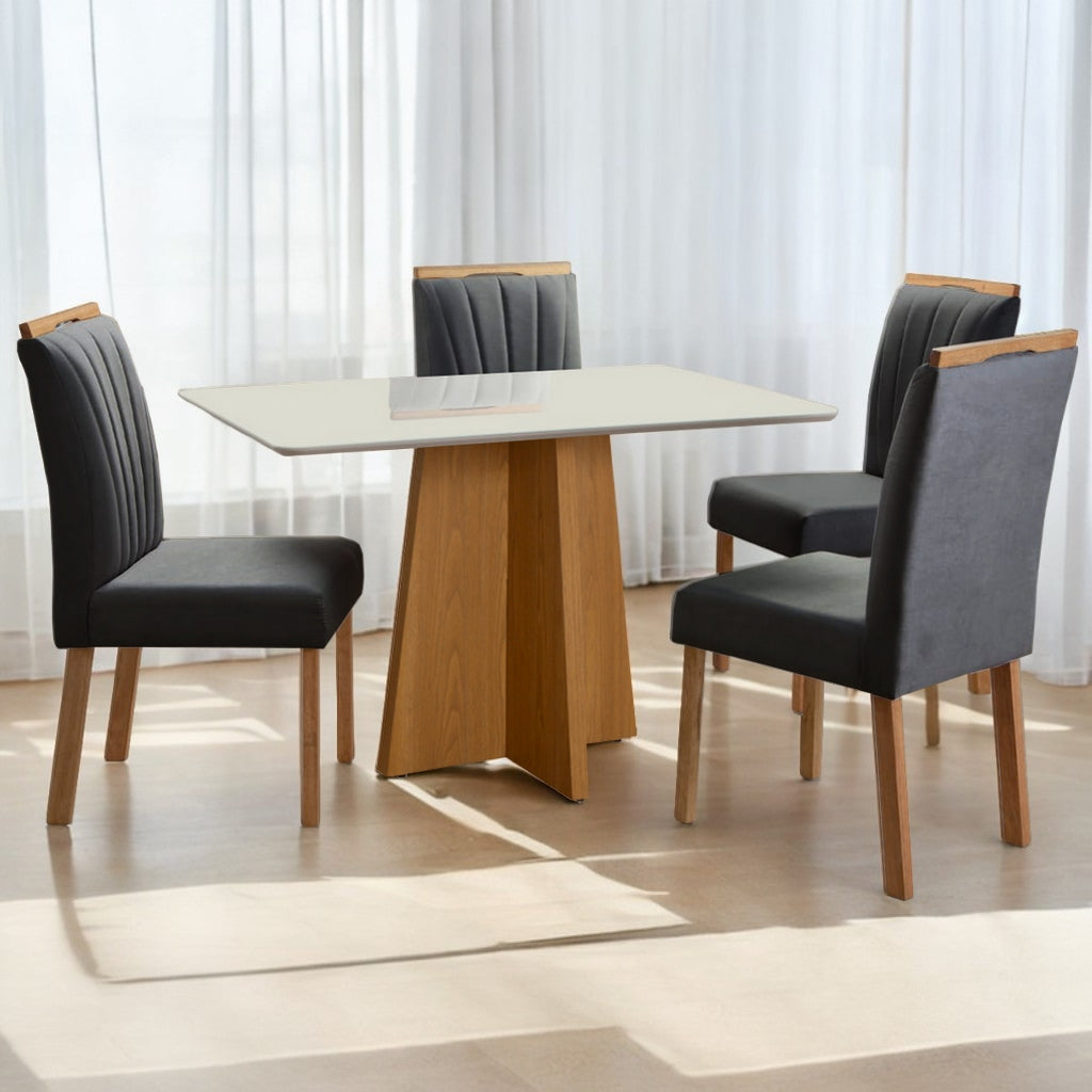 Mesa Dasala 120 Imbuia Mel/Off White com 4 Cadeiras Patrícia 01 Imbuia Mel/Veludo Cinza Grafite 406 – CARVALHO DECOR