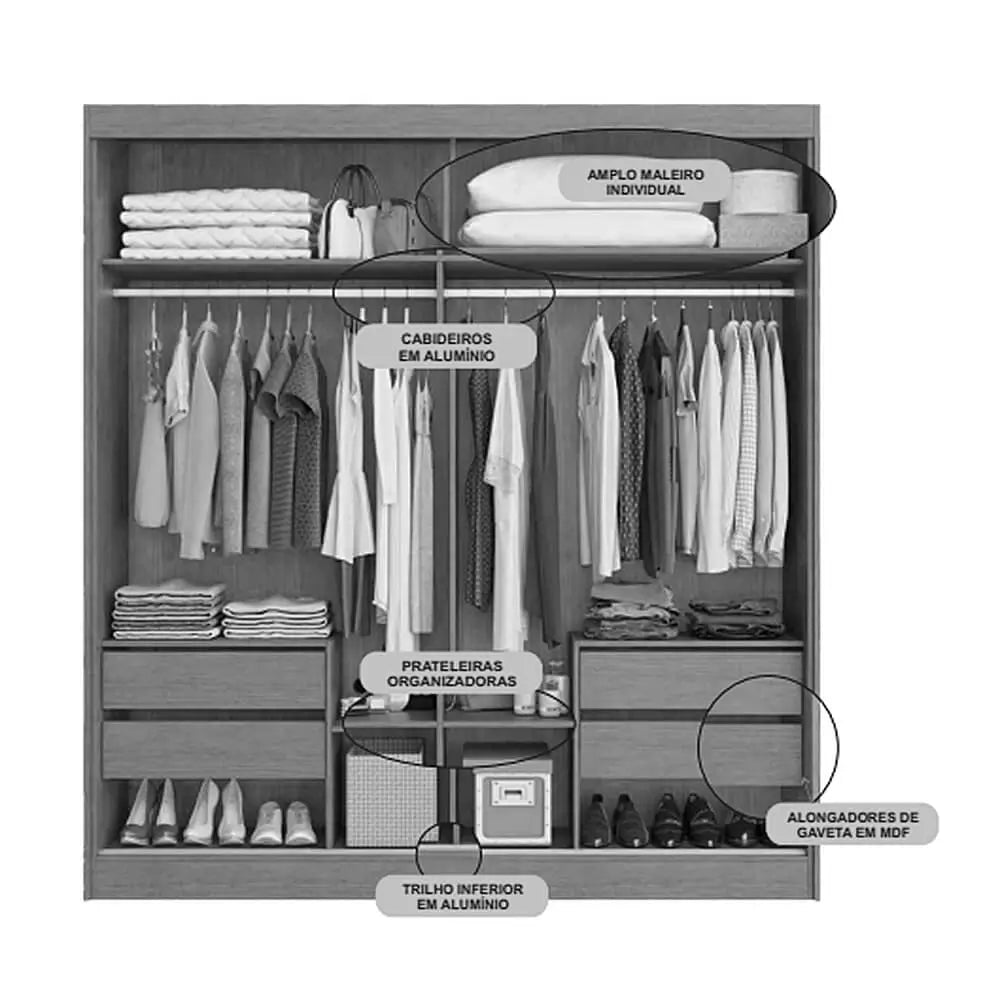 Guarda Roupa Viena Casal c/ Espelho 2 Portas - Branco