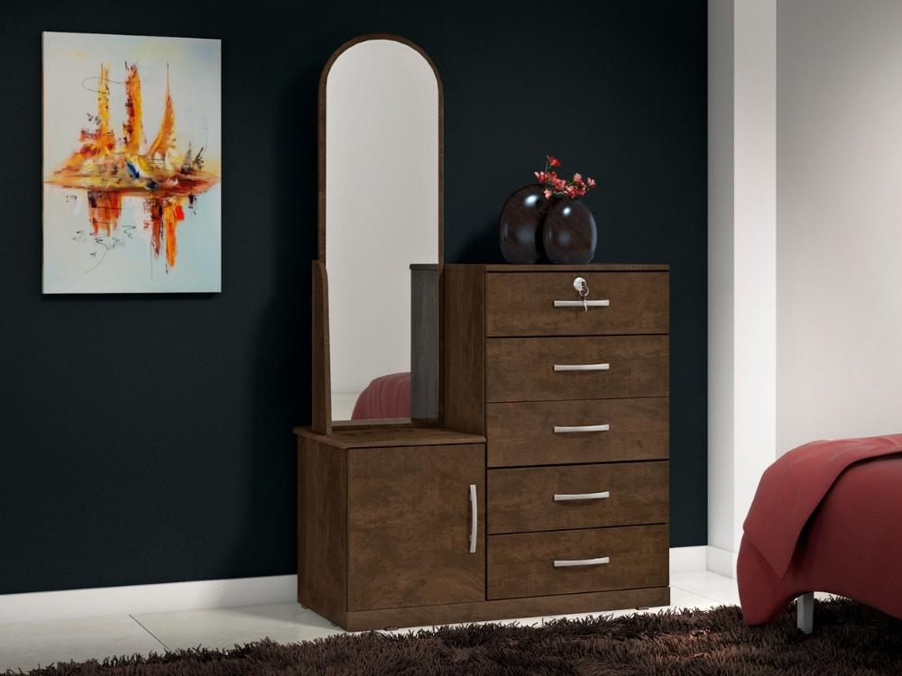 Cômoda 5 gavetas 1 porta e Espelho Ref.: 019 – Ipe Rústico - Móveis furniture