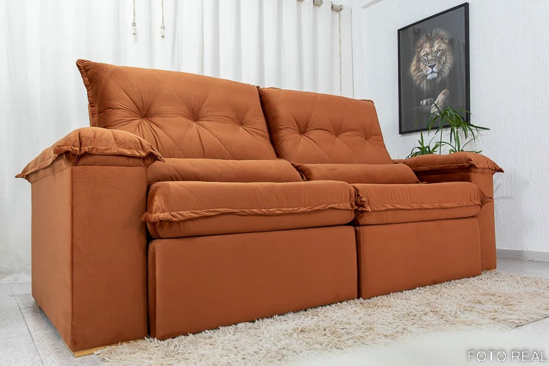 Sofá Retrátil Reclinável Califórnia Veludo Terracota 549 Larg. 2.50m - D28 Hiper