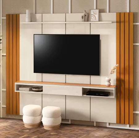 Painel Veyron 2.40M Off White Cedro - Móveis furniture