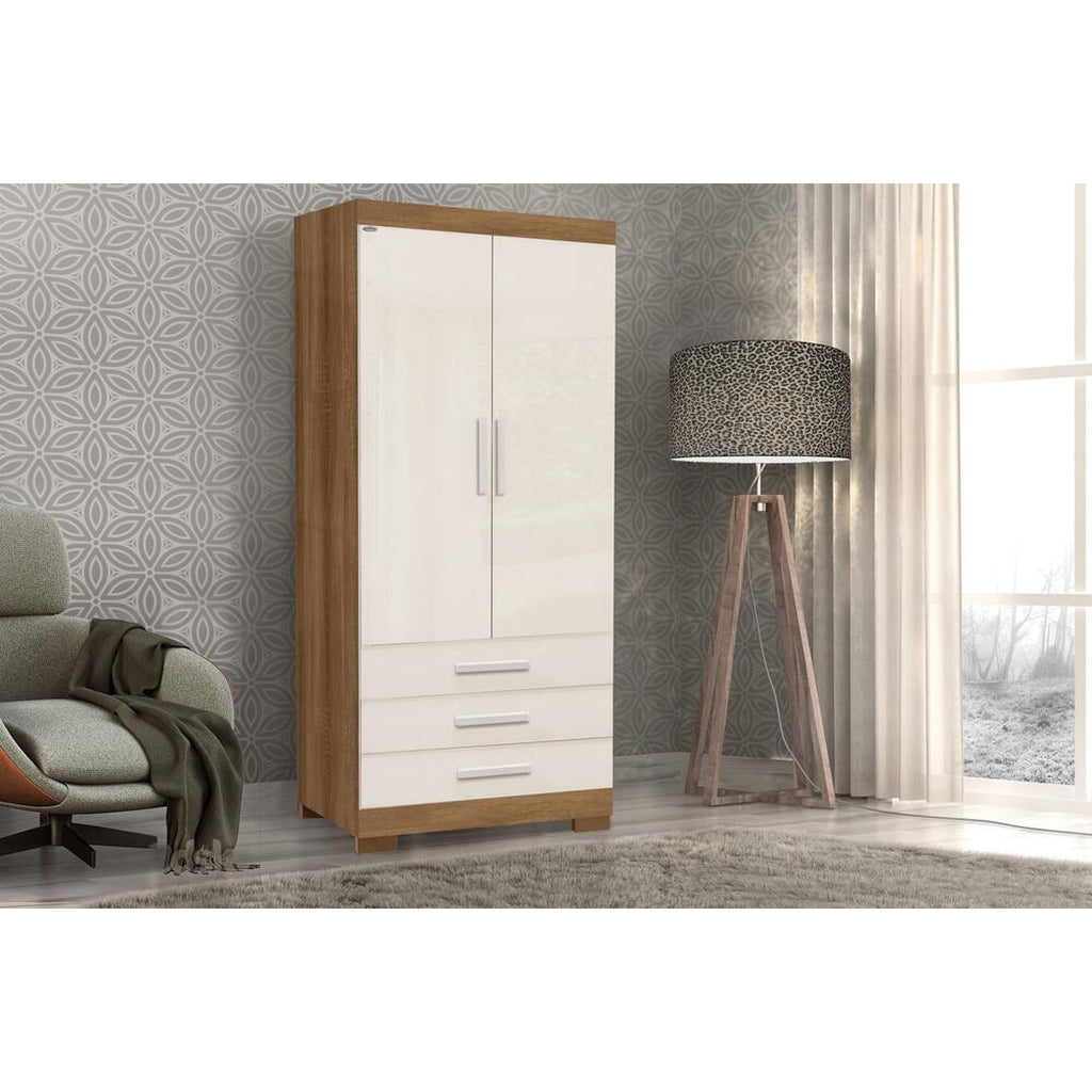 Guarda Roupa Floripa Solteiro 2 Portas 3 Gavetas Rud Rack - Mel Off white - Móveis furniture