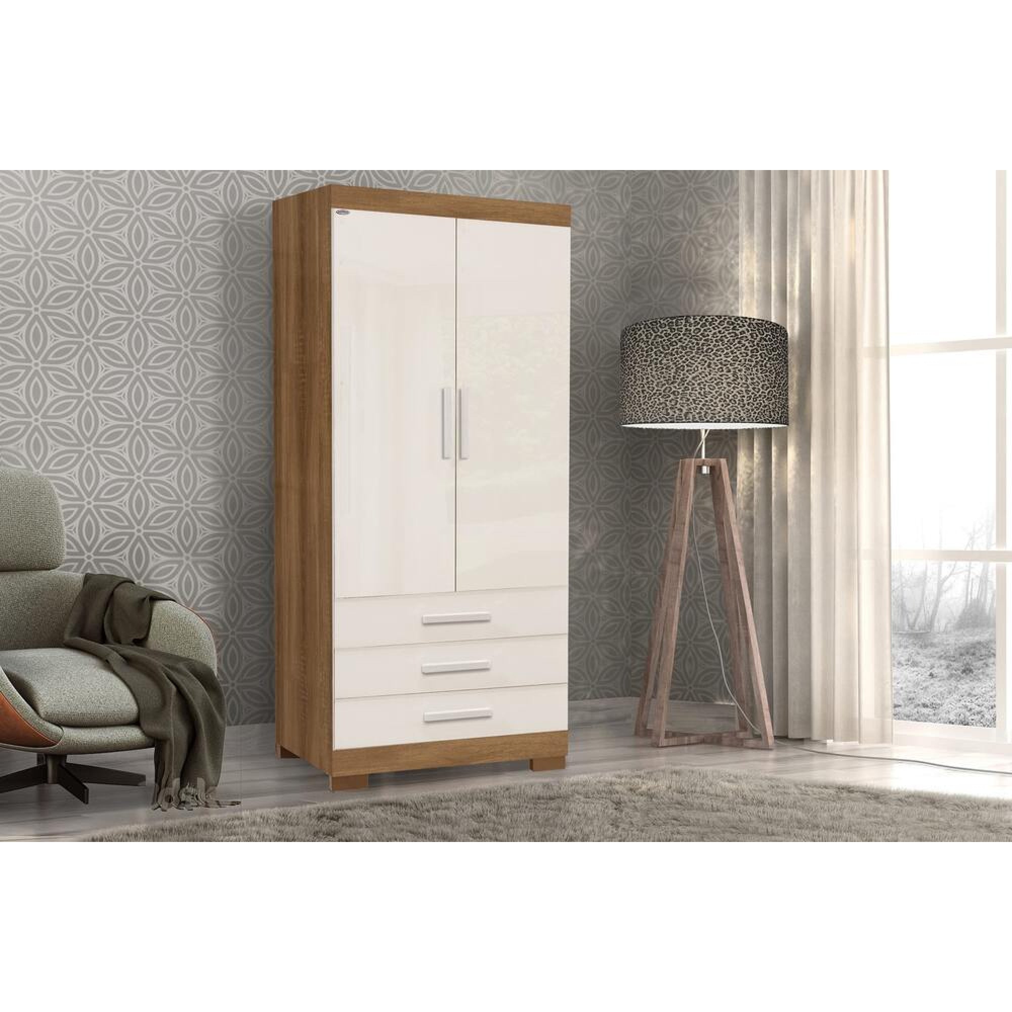 Guarda Roupa Floripa Solteiro 2 Portas 3 Gavetas Rud Rack - Mel Off white - Móveis furniture