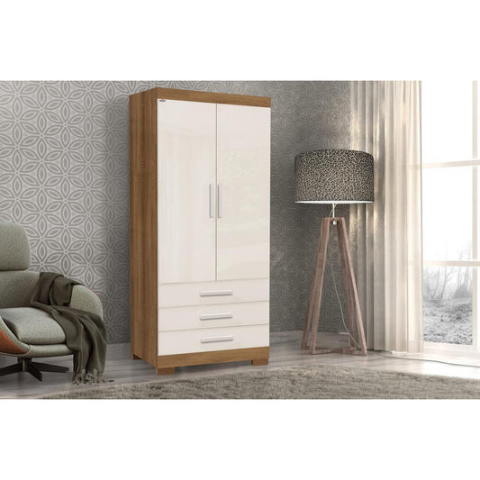 Guarda Roupa Floripa Solteiro 2 Portas 3 Gavetas Rud Rack - Mel Off white - Móveis furniture