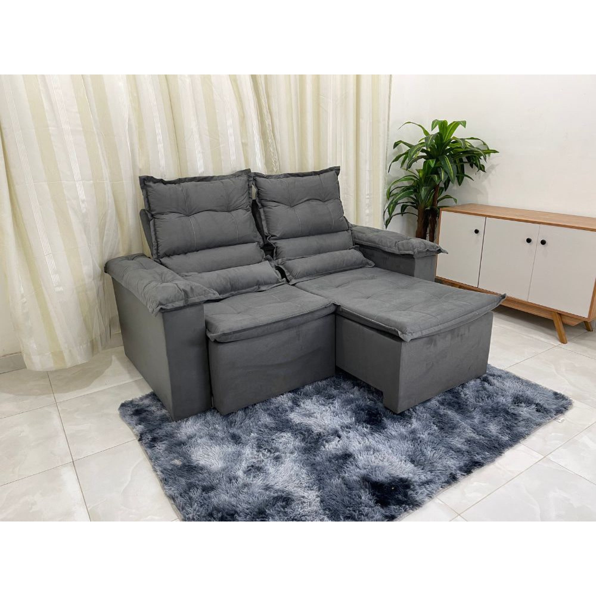 Sofá Pequim Retrátil e Reclinável 1,80 m - Cinza - Móveis furniture