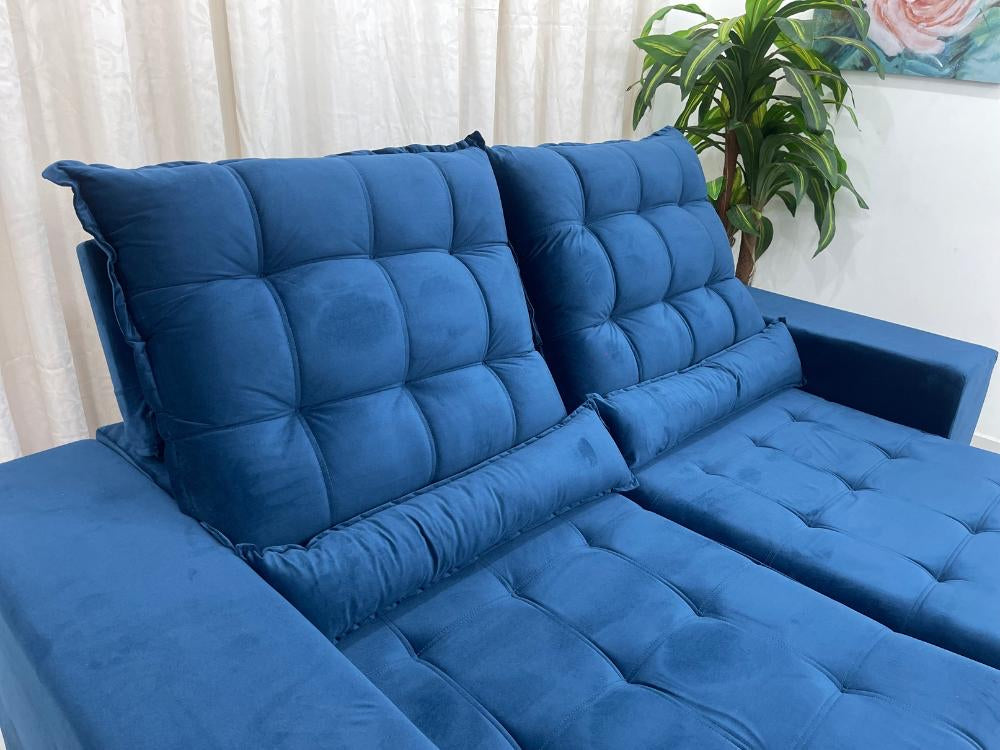 Sofá Retrátil Reclinável Small 2.00m – Azul Veludão - Móveis furniture