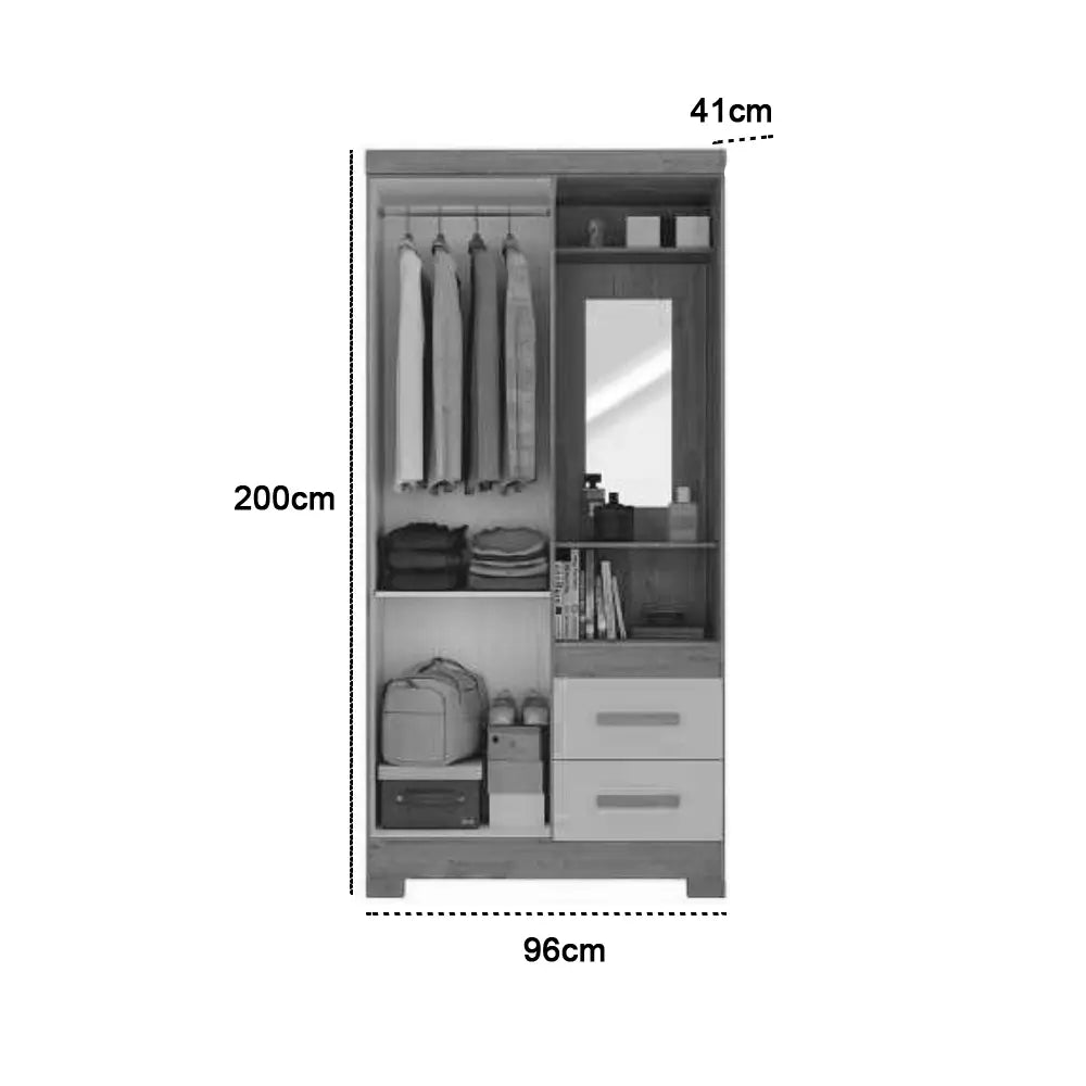 Guarda Roupa Capelinha Atualle Solteiro com Espelho 2 Portas 2 Gavetas BRANCO