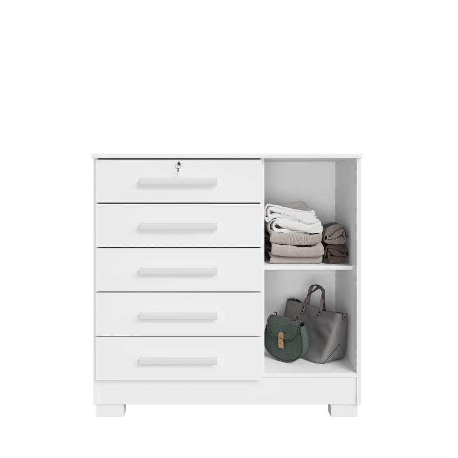 Comoda Mary 5G1P Branco Brilho 2V Rud Rack