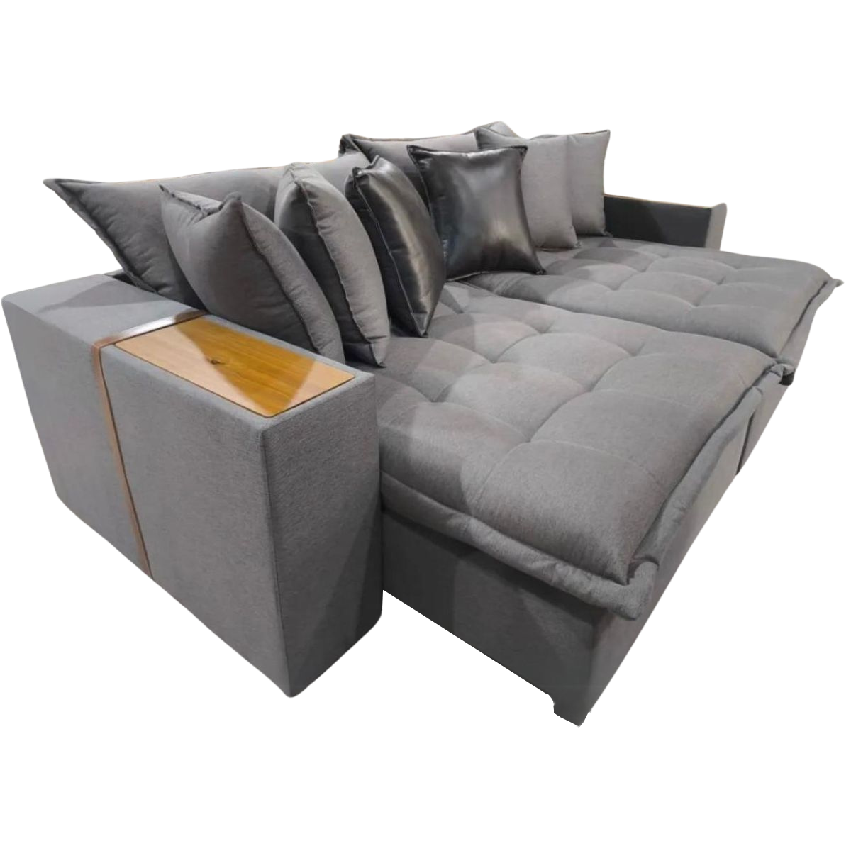 Sofá Cama Thebas/Gabriela 2,30 m Linho Grafite 301/Courino Dalas – ZARAT ESTOFADOS - Móveis furniture