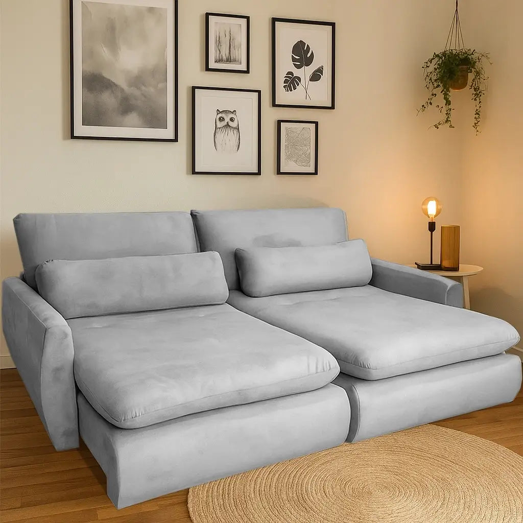 Sofá Cama Amaranto 230cm em Linho 4 Lugares Retrátil Innove CINZA
