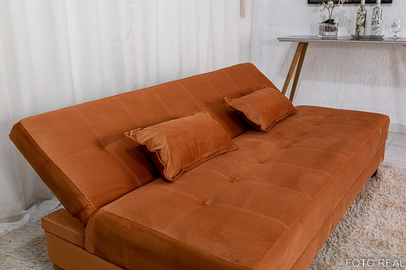 Sofá 4 lugares e Sofá Cama Casal Arpoador Veludo Terracota - Móveis furniture
