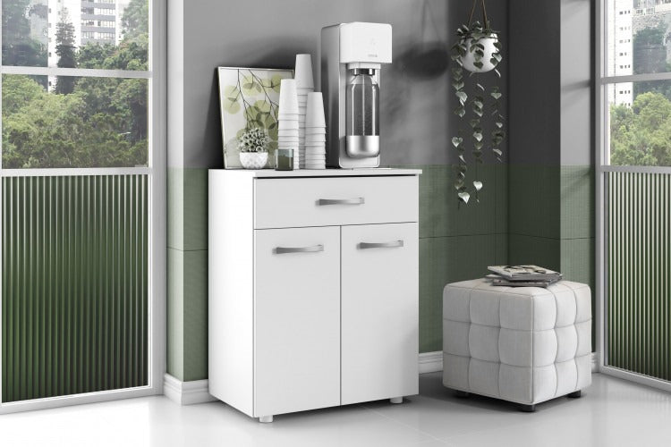 Armário Balcão Para Cozinha Multiuso 2 Portas 1 Gaveta Duna Branco - Móveis furniture