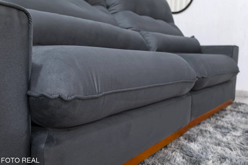 Sofá Retrátil Reclinável Sparta 2.30m Veludo Cinza 814 D33 e Molas Ensacadas - Móveis furniture