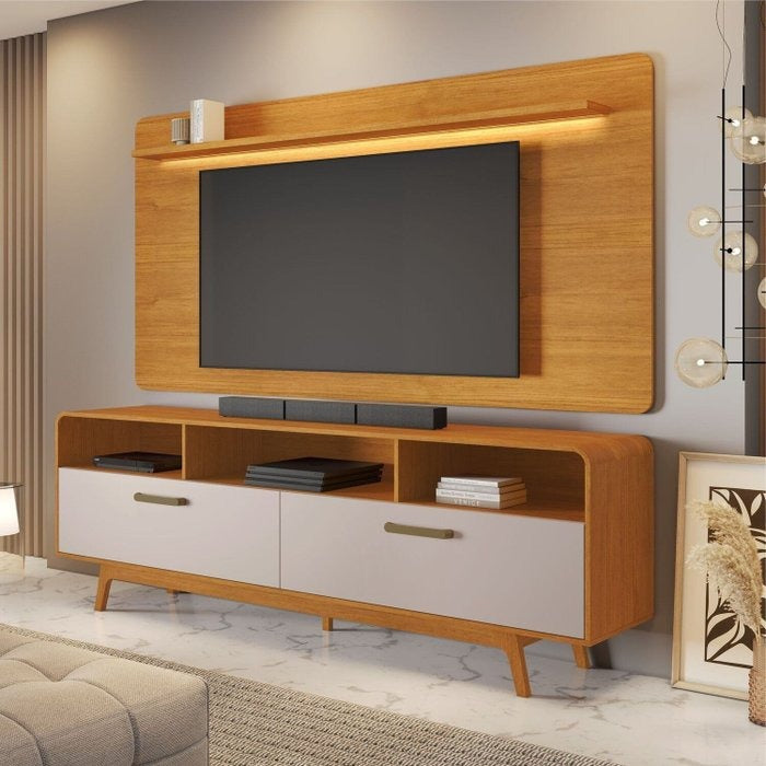 Painel até 70″ Cristal Cinamono + Rack Cristal Cinamono/Off White – JCM MOVELARIA