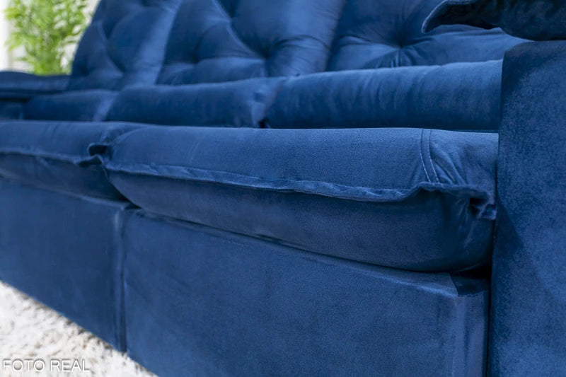 Sofá Retrátil Reclinável 2.70m Roma Veludo Azul 03 - D28 Soft - Móveis furniture