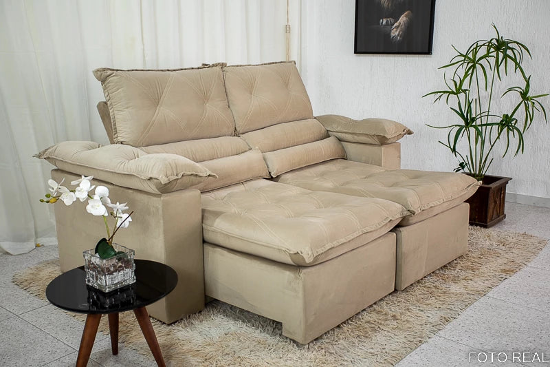 Sofá Retrátil Reclinável 1.80m Santorine Veludo Bege - Móveis furniture