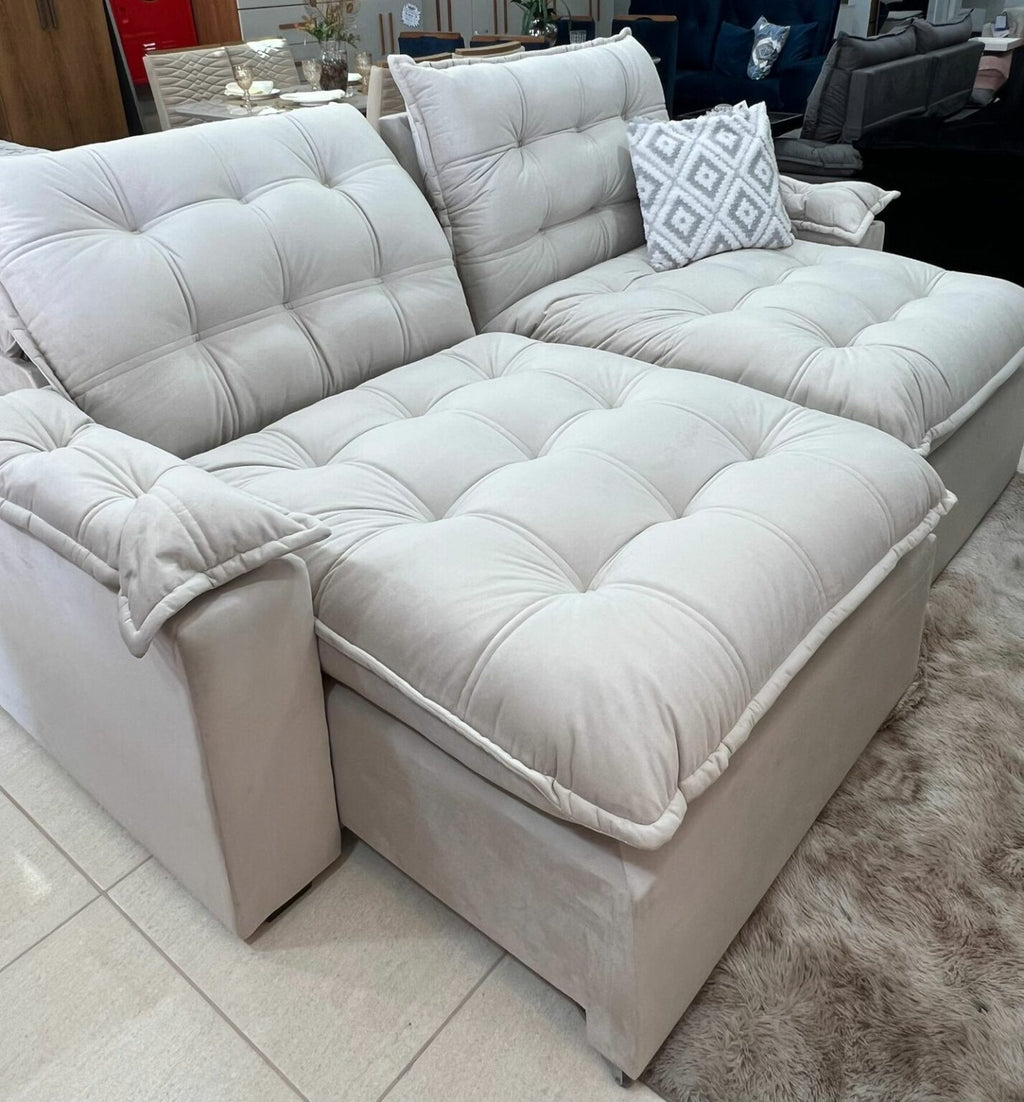 Sofá Retrátil e Reclinável Alaska 2,40 m Bege – MONTANO ESTOFADOS