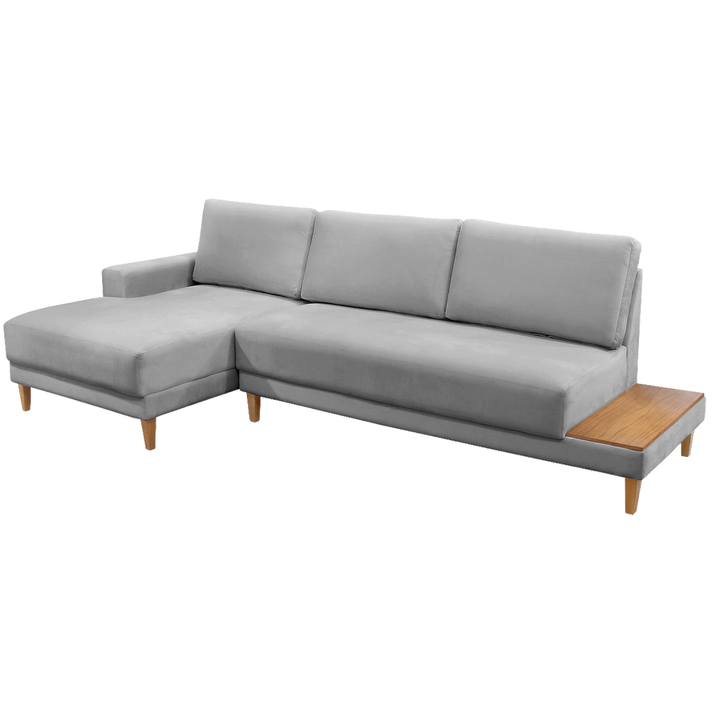 Sofá com Chaise Ref.825 2,90 m Chenile Linho Cinza Firenze – RONDOMÓVEIS