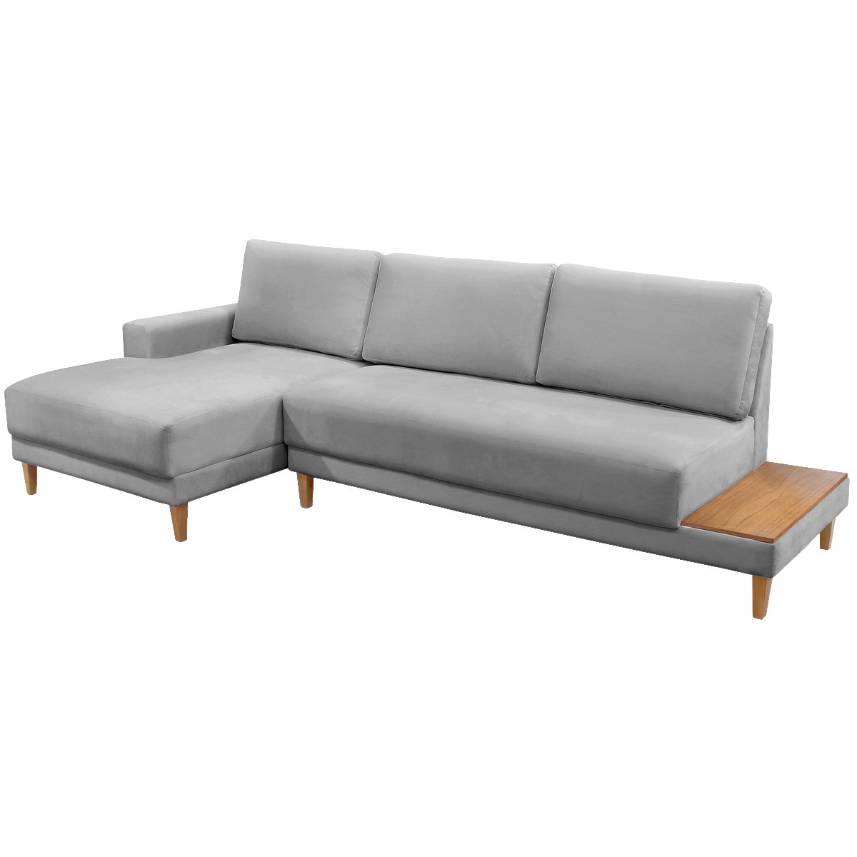 Sofá com Chaise Ref.825 2,90 m Chenile Linho Cinza Firenze – RONDOMÓVEIS