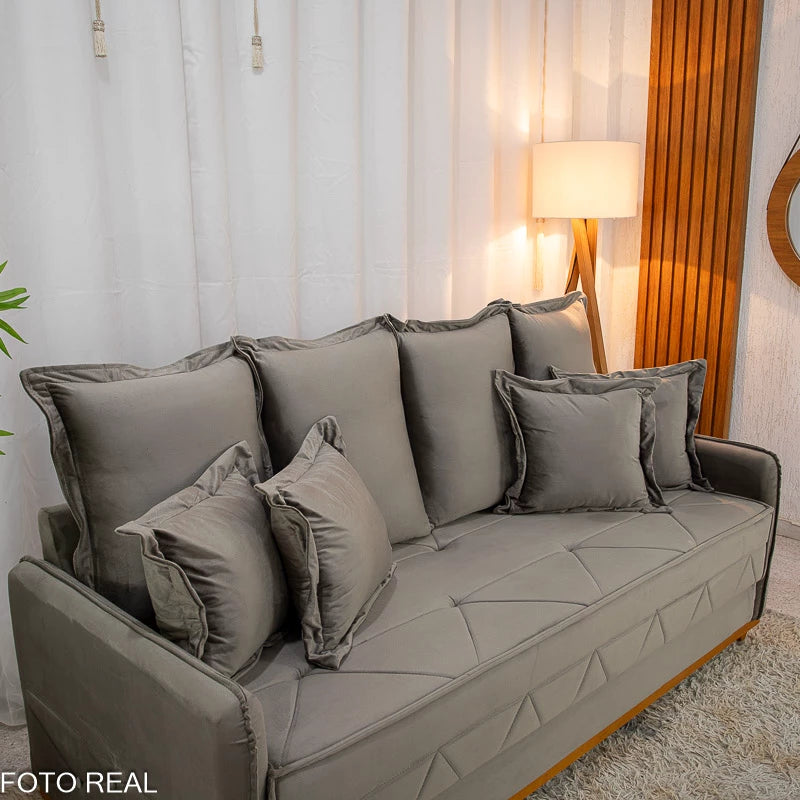 Sofá Vican Veludo Bege 5003 Larg. 2.00m - Molas Bonnel