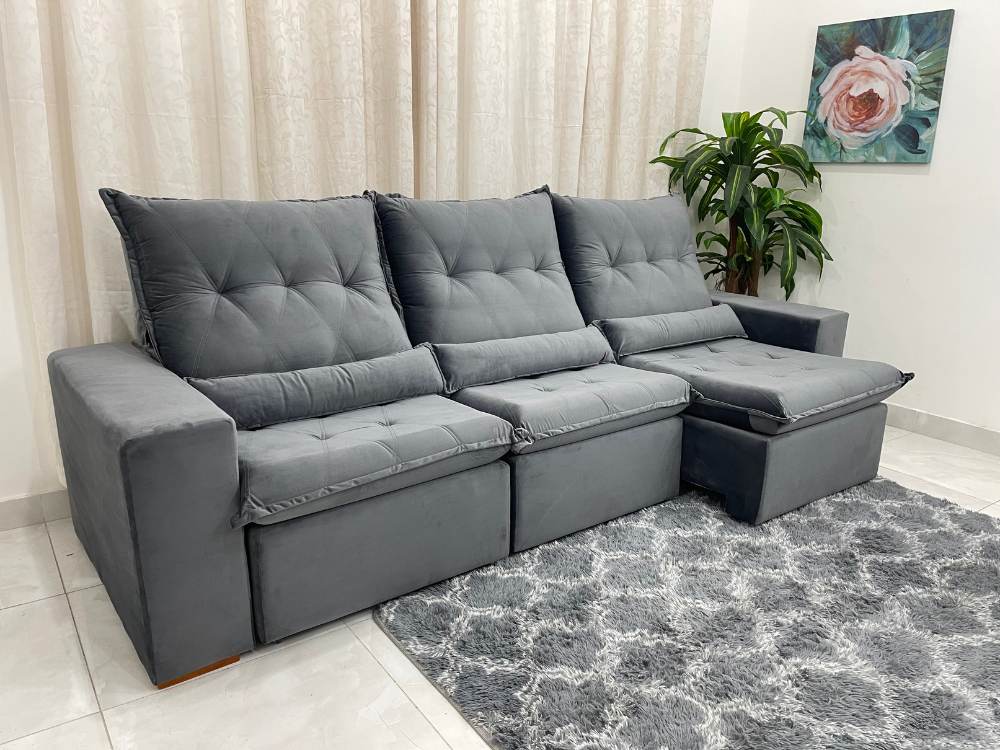 Sofá Retrátil Reclinável Las Vegas 2.70m – Cinza - Móveis furniture