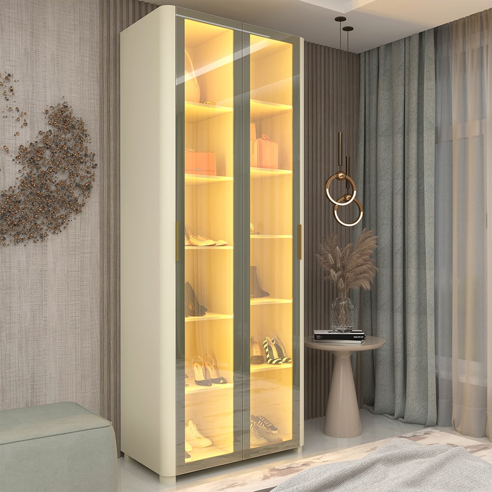 Sapateira Innova 2P Vidro Reflecta com Pes e LED Off White Gelius