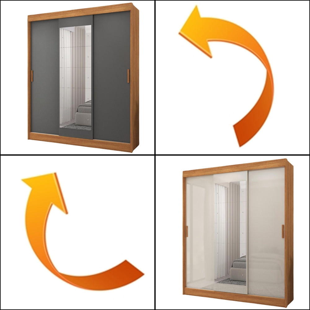 Guarda-roupa 3 Portas (com Espelho) Capri 1,70 M Cinamomo/grafite/off White – Fellicci