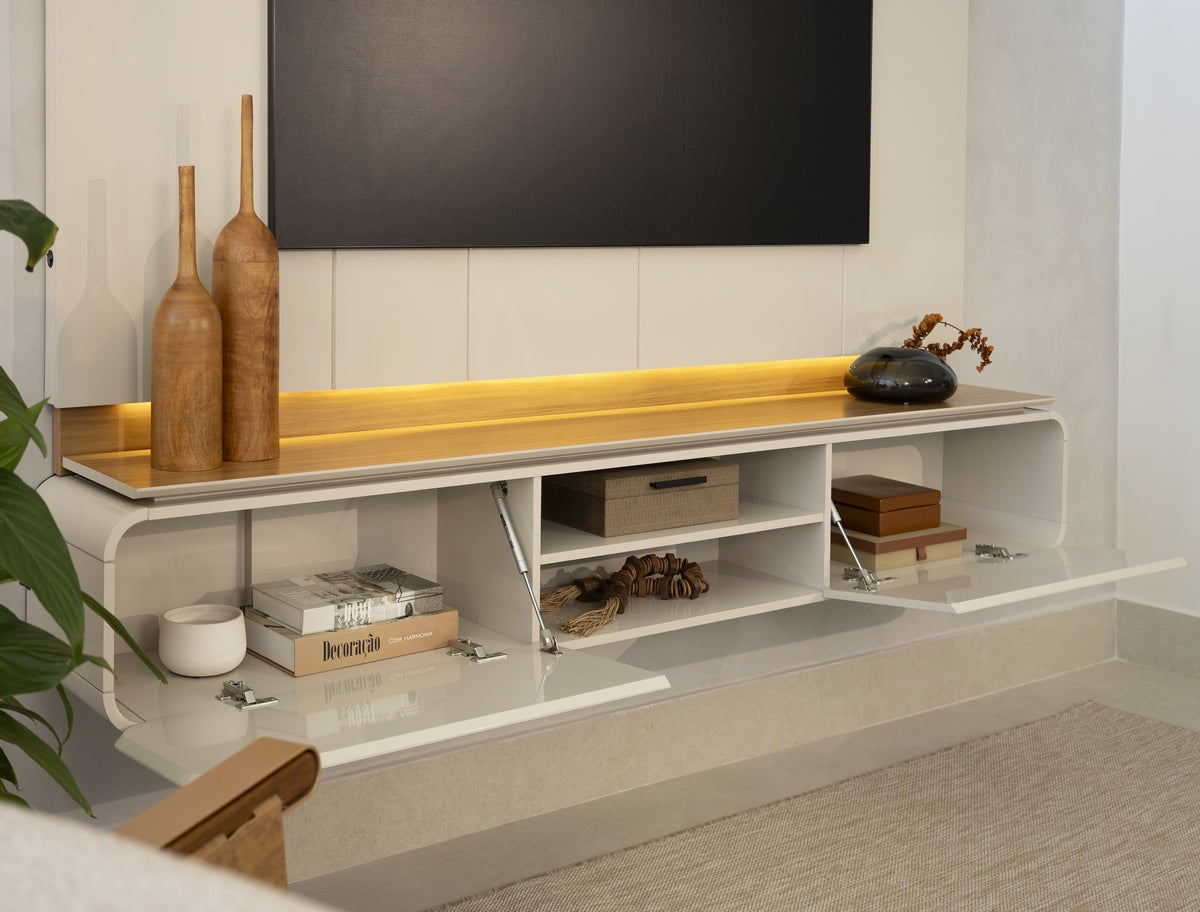 Painel Home até 75″ Zurique Tauari/Off White Brilho – LINEA BRASIL