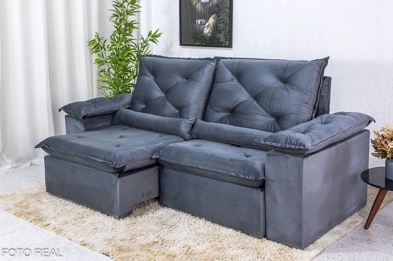 Sofá Retrátil Reclinável 2.00m Roma Veludo Cinza - Móveis furniture