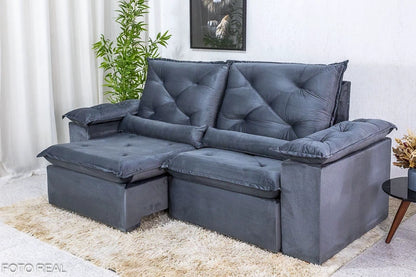 Sofá Retrátil Reclinável 2.00m Roma Veludo Cinza - Móveis furniture
