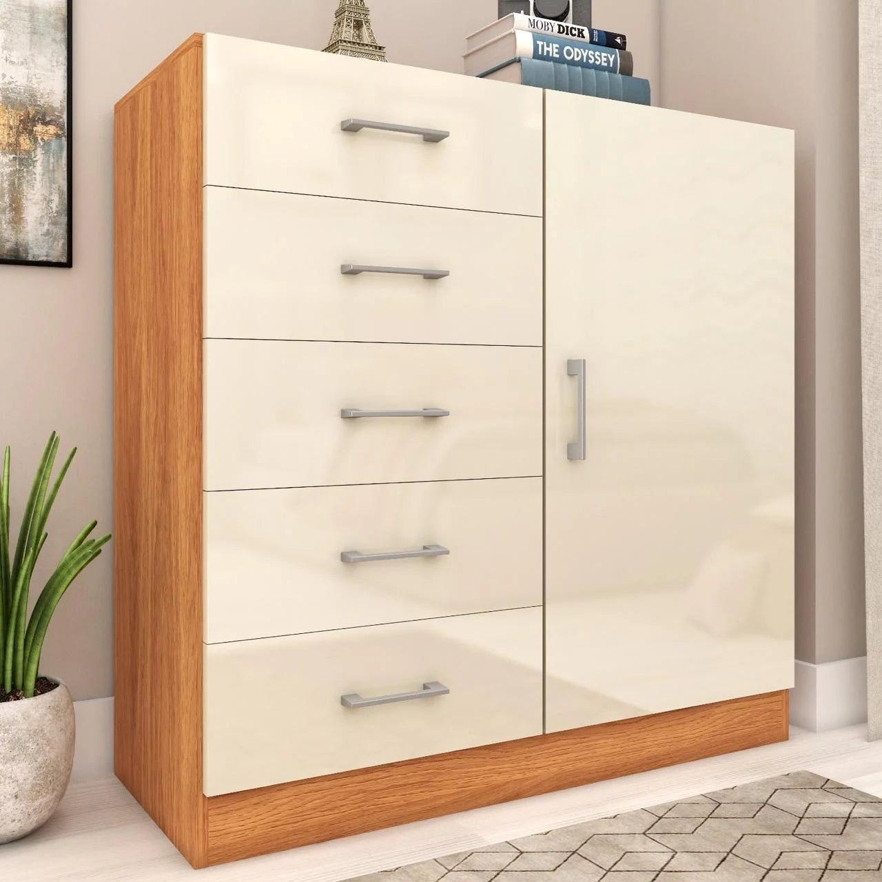 Cômoda 5 Gavetas Sapateira Miami Cinamono/Off White – FELLICCI