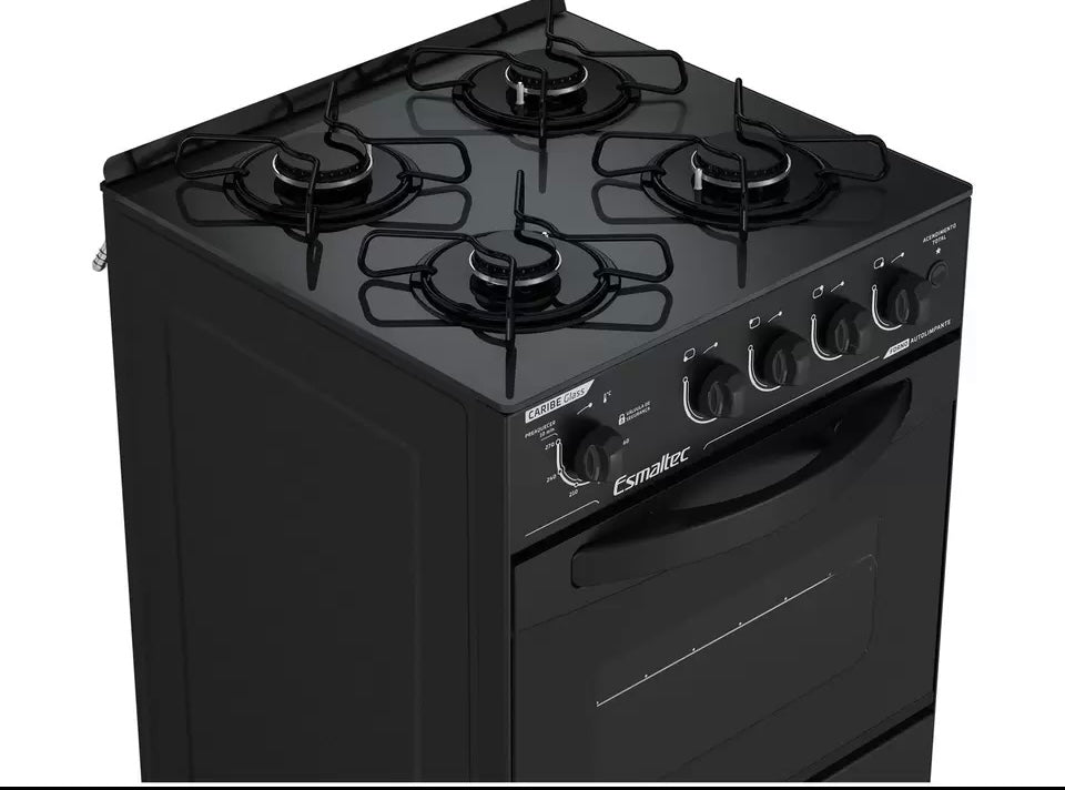 Fogão 4 Bocas Mesa de Vidro
Esmaltec Preto - Acendimento Automático Caribe Glass