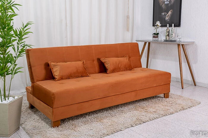 Sofá 4 lugares e Sofá Cama Casal Arpoador Veludo Terracota - Móveis furniture