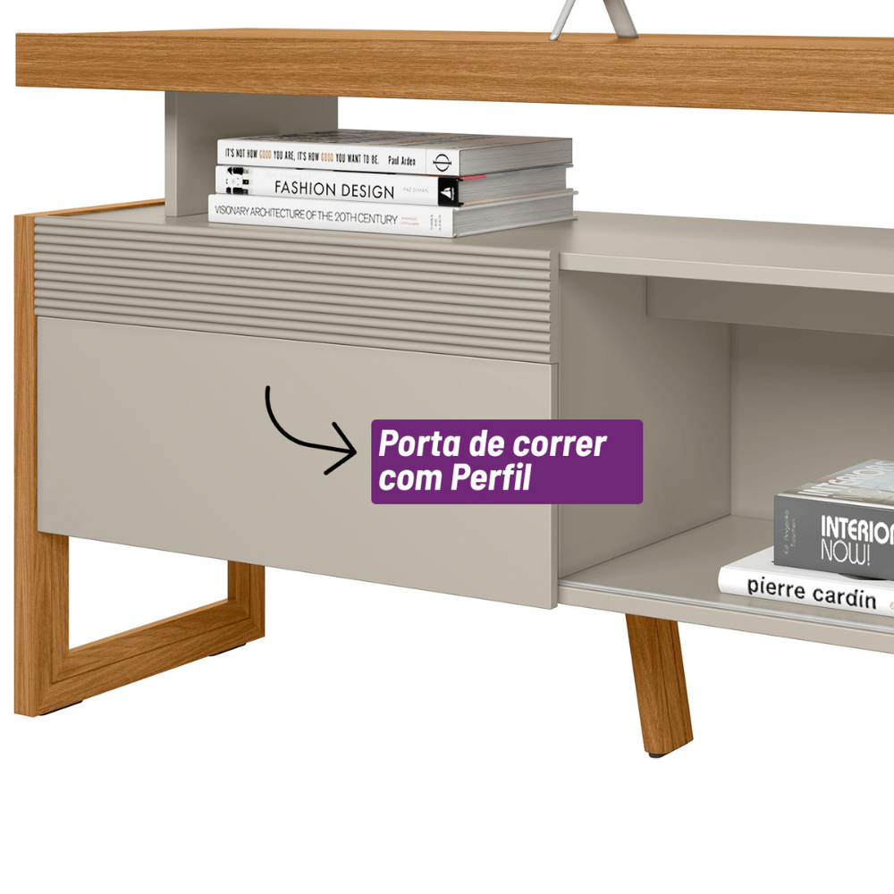 Rack Esmeralda 1,80m para TVs de até 70" Nature/ Off White - Móveis furniture