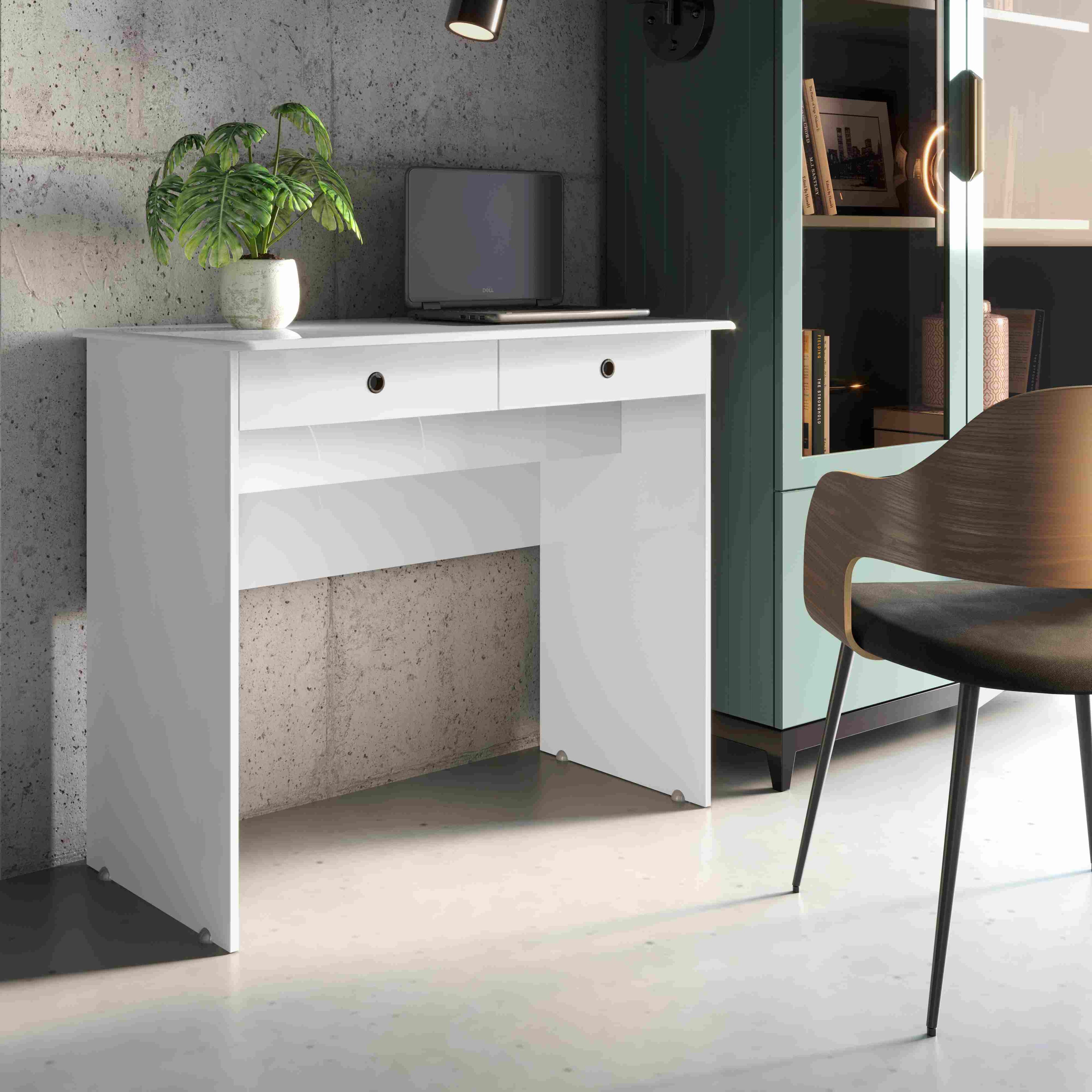 Escrivaninha 2 Gavetas Branco EJ Moveis - Móveis furniture